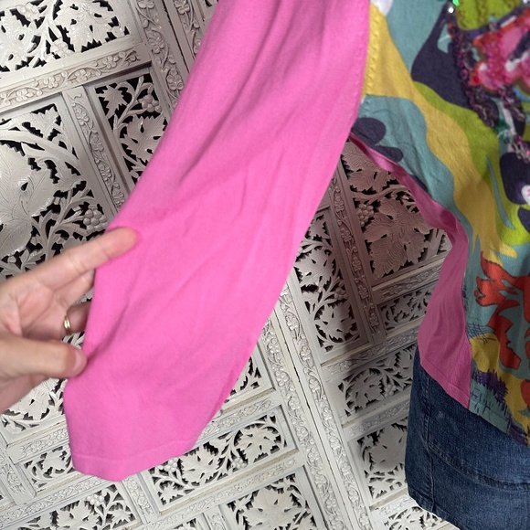 Y2K Joseph A Pink Sequin Fairy Core Euro 3/4 Sleeve Colorful Blouse Sz Large - Picture 4 of 7